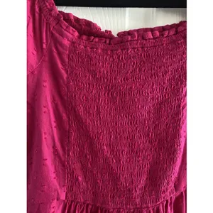 Old Navy Fit Flare Dress Womens Size XL Pink Clip Dot Puff Sleeve Smocked Cotton thumbnail 5