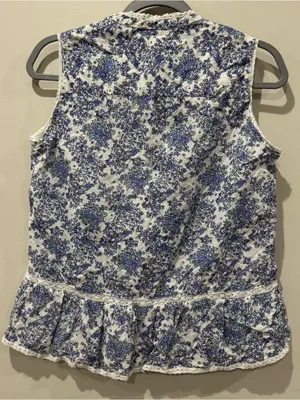 Kimberly Greene Sz Medium Cottagecore Floral Ruffle Lace Blouse Sleeveless thumbnail 5