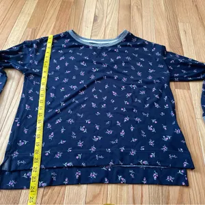 Lauren Ralph Lauren Floral Pajama Top Women Large Navy Blue Feminine Cottagecore thumbnail 7