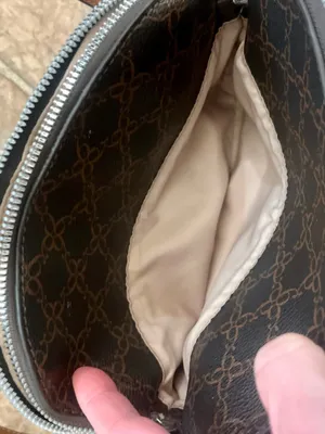 Nine West Dome Crossbody Bag Brown Monogram Coated Canvas Tan Strap GUC thumbnail 9