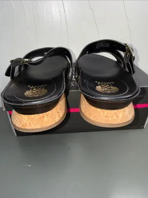 Vince Camuto Freida Black Leather Double Buckle Slide Mules thumbnail 8