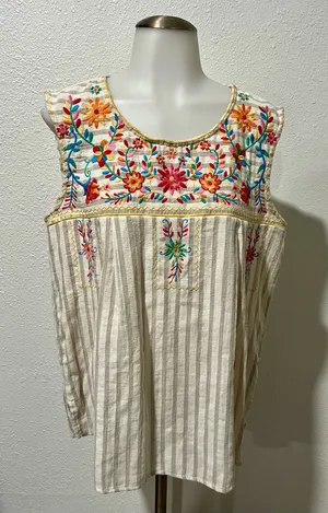 Savanna Jane Floral Embroidered Striped Top Size Large thumbnail 1
