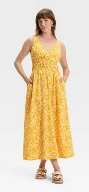 Universal Thread EUC Women's Pullover Maxi Sundress Yellow Floral Size M thumbnail 1