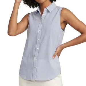 H&M Women’s Blue White Striped Sleeveless Button Front Blouse Size 12 thumbnail 1