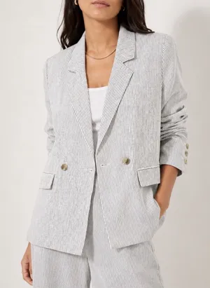 Old Navy‎ Linen Blend Striped Double Breasted Blazer Jacket XXL Work Wear Casual thumbnail 1