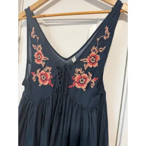 Free People Intimately Navy Blue Floral Embroidered Lace Up Mini Dress Small thumbnail 9