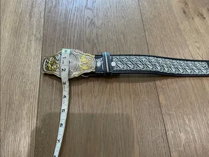 Black & Silver Wester Belt Embroidered Size 38 Unisex thumbnail 4