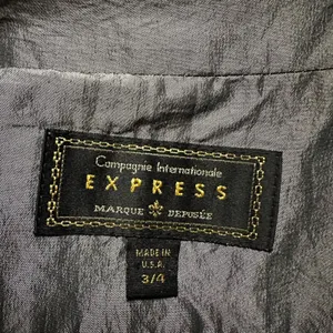 Vintage Express Silver Trench Coat Pockets Nylon Shimmer Y2K Glam Fall Small thumbnail 3