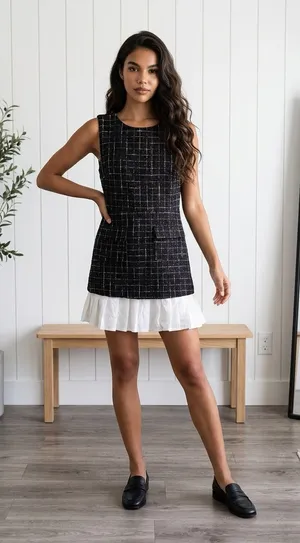 Commence Black & White Tweed pleated hem dress thumbnail 1