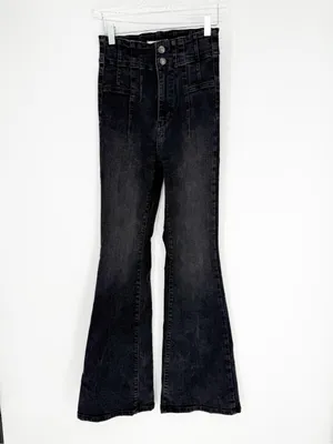 Free People Jayden‎ High Waist Flare Jeans Women's 27 Onyx Boho thumbnail 2