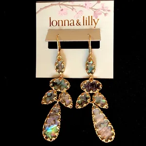 Gold and abalone dangle chandelier statement earrings thumbnail 1