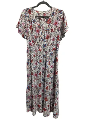 LOFT Floral Flutter Sleeve Midi Pocket Dress size 4 cute w/a Jean jacket thumbnail 3