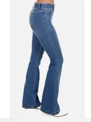 SPANX Pull‎ On Flare Jeans in Vintage Indigo Size XL Stretch Denim thumbnail 4