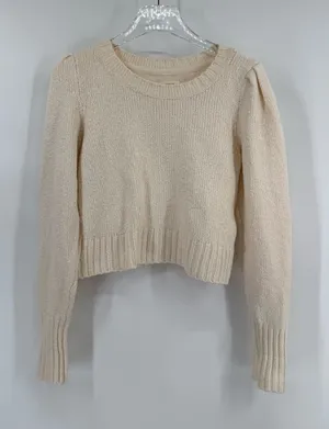 ANTHROPLOGIE | Maeve‎ Puff Sleeve Textured Cropped Crewneck - Cream size small thumbnail 1
