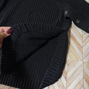 J.Crew Black Turtleneck Button Chunky Knit Poncho Sweater XS Roll‎ Neck Cotton thumbnail 10