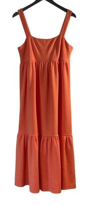 Scoop Women's Tiered Dress Midi Sleeveless Drop Waist Orange/Coral Size Large 12 thumbnail 1