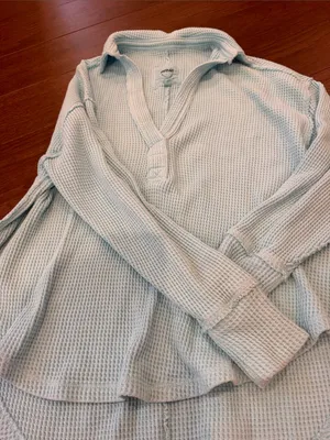 aerie Blue/Teal Waffle Henley Pullover Size XS - C72-011 thumbnail 4