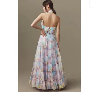 NWT Mac Duggal Floral Print Asymmetrical Halter‎ Neck Tiered Gown thumbnail 2
