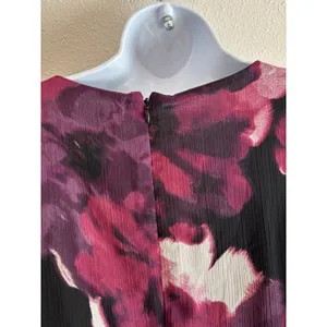 DKNY Size 8 Abstract Floral Balloon Sleeve Faux Wrap Dress - Magenta &‎ Plum thumbnail 8