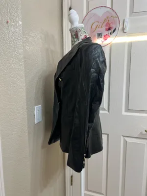 NWOT Michael Kors Faux Leather Double Breasted Blazer Black Size 8 thumbnail 4