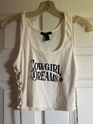 Forever 21 White 'Cowgirl Dreams' Rhinestone Lace-Up Crop Tank thumbnail 1