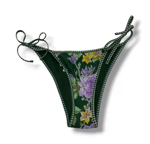 Aerie Bikini Bottoms Womens S Green Floral Gingham Side Tie Cheekiest NWT thumbnail 1