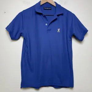 Psycho Bunny Women 100% Pima Cotton Polo Shirt XS Blue Logo‎ Preppy Tennis Prep thumbnail 1