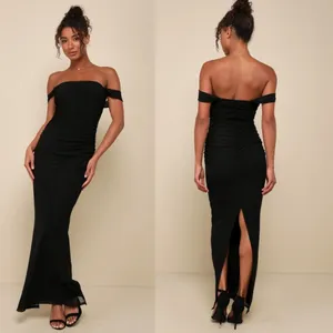NWT Lulus Amazing Presence Black Mesh Ruched Column Maxi Dress Gala Banquet Sz M thumbnail 2