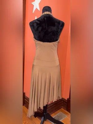 Vintage Y2K To The Max V-Neck Brown Halter Dress with Beaded + Sequin Trim thumbnail 4