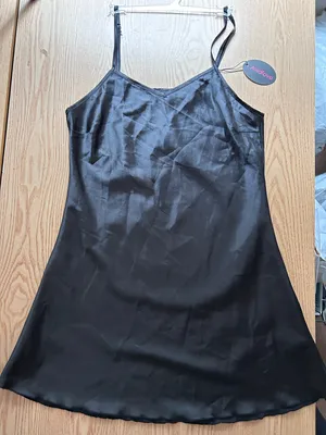 New Women's Avid Love Silky Satiny Lacey Chemise Pajama Gown Black Size Xs thumbnail 1