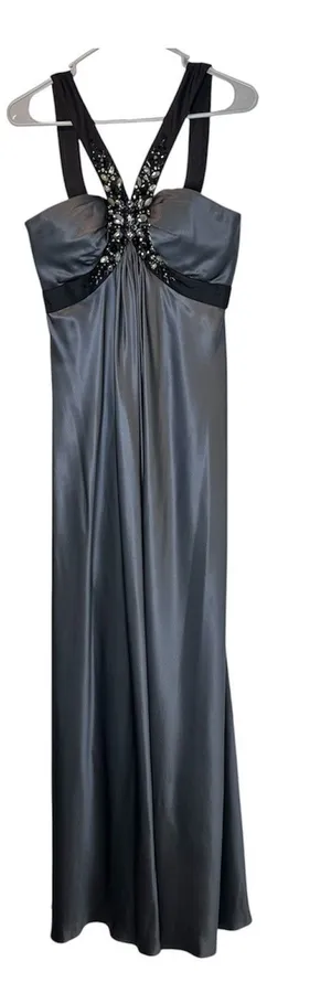 MARC BOUWER GLAMIT Size (4) Women's Dress Gray 100% Silk Formal Beaded‎ thumbnail 1