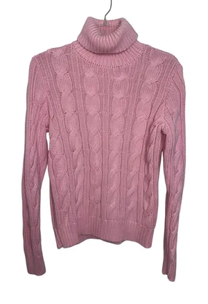 Y2K Lauren Ralph Lauren Pink Chunky Cable Knit Turtleneck Sweater M/L Preppy thumbnail 1