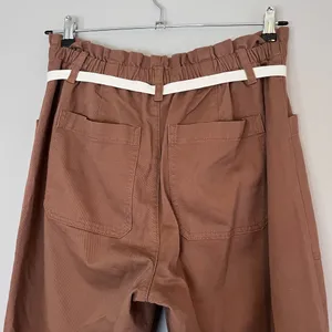 LOFT Paperbag Utility High Rise Straight Leg Cotton Twill Belted Pants Brown thumbnail 7