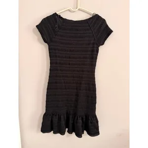 Free People Mini‎ Dress Women Medium Black Textured Ruffle Hem Boho Scoop Neck thumbnail 4