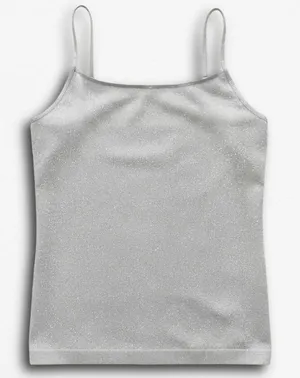 Ann Taylor Silver Shimmer Metallic Camisole Spaghetti‎ Strap Tank Top Womens M thumbnail 1