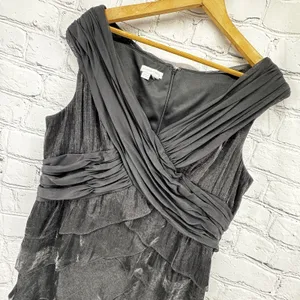 London Times Dress Size ?? Black Tiered Ruffle Sheath Cocktail Empire Waist thumbnail 2