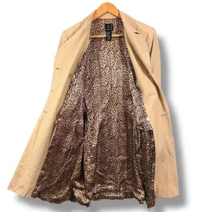 Vintage INC Beige Double Breasted Pure New Wool Trench Coat Size 10, Leopard thumbnail 3
