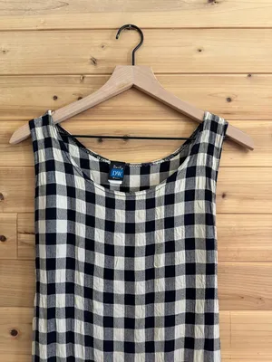 Vintage Black White Gingham Plaid Midi Length Large Tank Dress Summer Coquette thumbnail 5