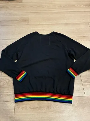 Aviator Nation Women’s Rainbow Rib Crew Neck Sweatshirt Charcoal Gray Size M thumbnail 8