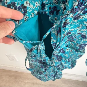 Veronica Beard Becky Ruched Silk Mini Dress in‎ Turquoise Floral Size 2 thumbnail 9