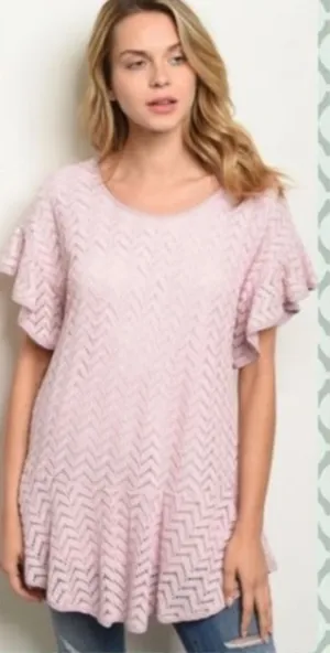 Women’s entro Crochet Short Sleeve Hi Lo Top in Tea Rose sz small thumbnail 1