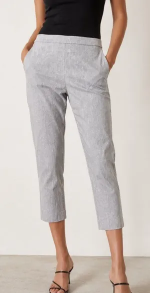 🌟 THEORY 🌟 TREECA PULL ON ELASTIC STRETCH LINEN ANKLE PANT TROUSER GRAY SZ 2 thumbnail 1