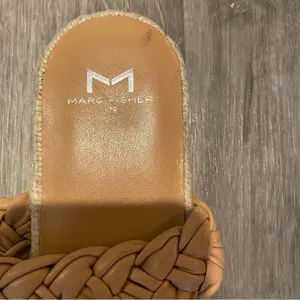Marc Fisher Jaimee Tan Leather Braided Espadrille Slide Sandals 6.5 thumbnail 2