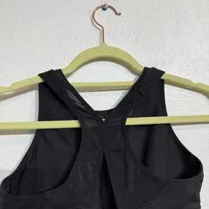 Athleta Black Mesh V Neck Longline Racerback Sports Bra Sz L thumbnail 6