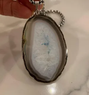 Long necklace with sliced stone pendant thumbnail 2