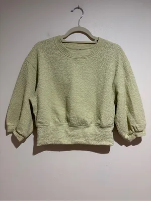 Lululemon Textured Crewneck Pullover Cropped 3/4 Sleeve Sweatshirt Dew Green 4 thumbnail 3