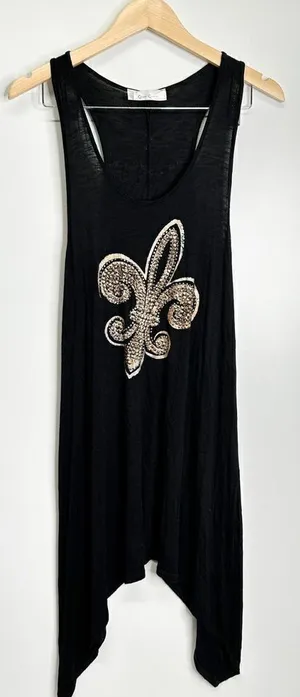 Cover Charge Dress Womens Small Black/Gold Asymmetrical Stretchy‎ thumbnail 1
