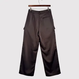The Noli Shop Womens Pants Brown Milan Satin Cargo Relaxed Full Length Trouser 8 thumbnail 3