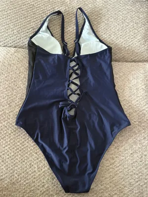 Classic Navy Corset Back One-Piece Swimsuit EUC Size XL thumbnail 5
