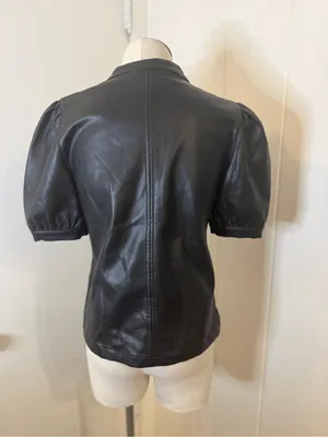 Steve Madden Black Faux Leather Puff Sleeve Blouse Sz XS thumbnail 2